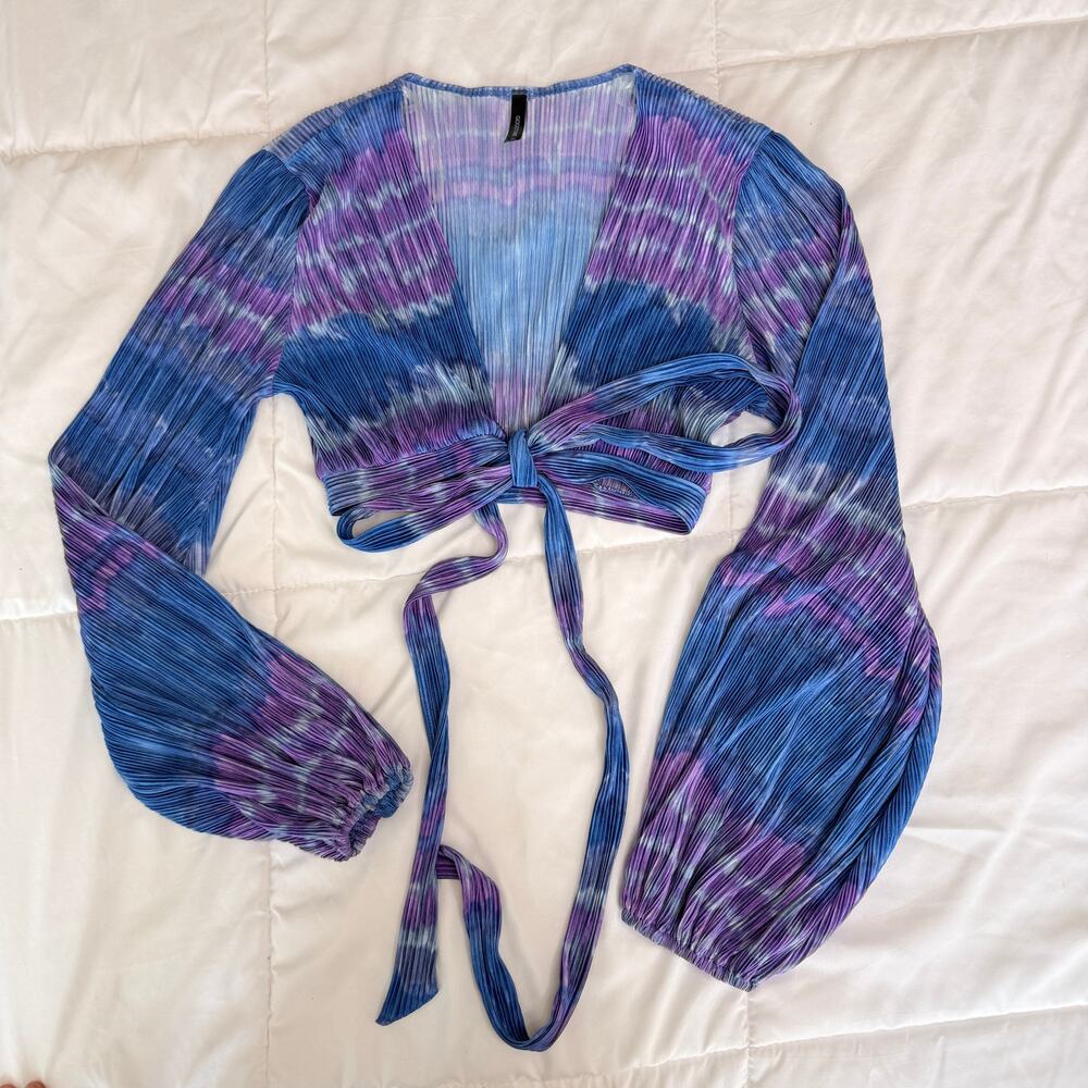 Goodtime USA Pleated Wrap Crop Top Womens‎ Medium Purple Blue Tie Dye